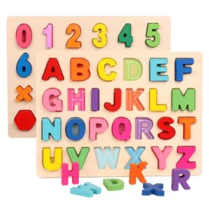 Planche en bois puzzle pour apprendre l’alphabet et le numérique